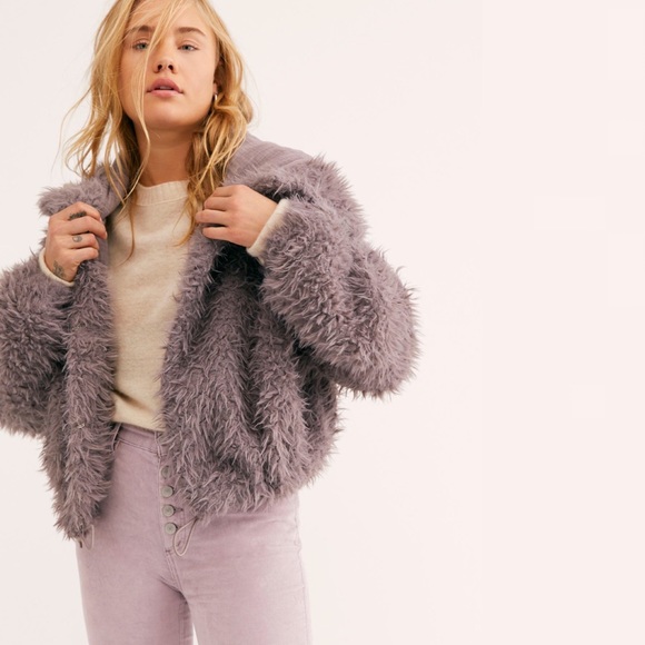Free People Zuri Faux Fur Parka Purple 